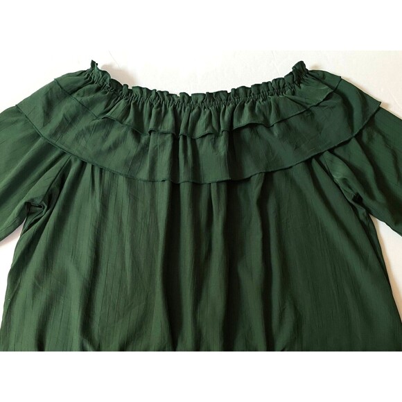 Elliott & Vine Ruffle Overlay Yoke Blouse Womens Size 3X Forest Green Runs Small - Picture 6 of 12